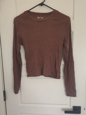 On Fire Ribbed Long-Sleeve Tee in Brown